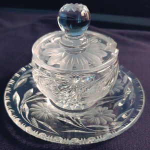 Antique Leaded Glass Condiment Set